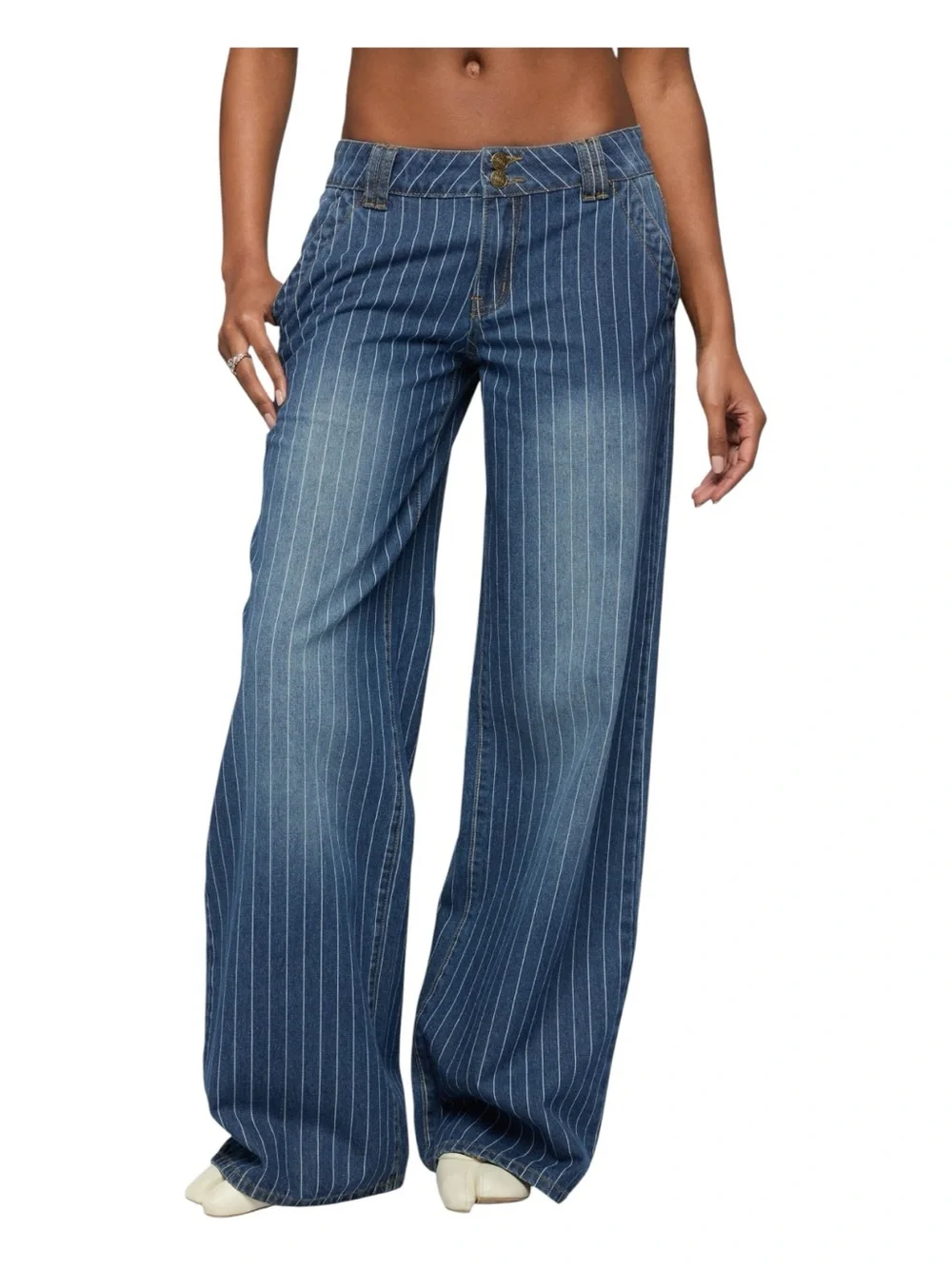 Edikted Tall Cory Striped Low Rise Baggy Jeans Size Small - Picture 5 of 9